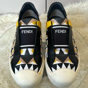 Fendi Monster Eye Print Leather Slip On Sneakers